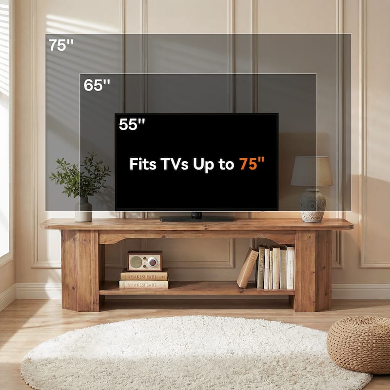 63-Inch Solid Wood TV Stand, Entertainment Center with Shelves, Television Console for 55/60/65/75-Inch TVs