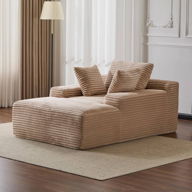 Oversized Chaise Lounge Chair Cozy Cloud Couch,Upholstered Sleeper Sofa Daybed With 3 Throw Pillows And Wide Armrest - Beige