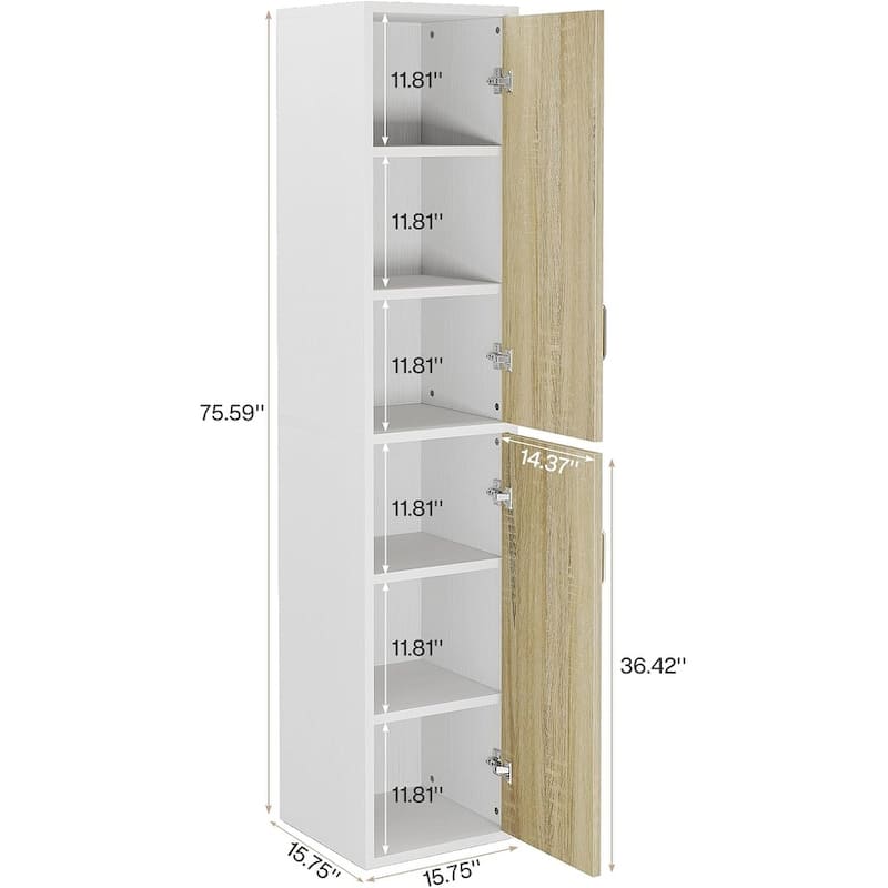75 Inches Wall Wood Storage Cabinet with 2 Doors and 6 Shelves