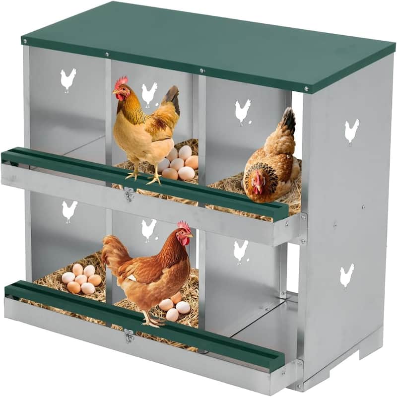 Nesting Boxes for Chickens - Green, Double-Layered, 6-Hole