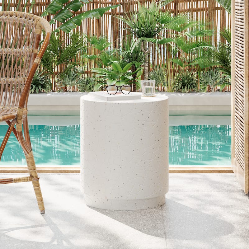 Christopher Knight Home - Ashton Durable Outdoor Side Table with Intricate Terrazzo Texture Design - White Terrazzo