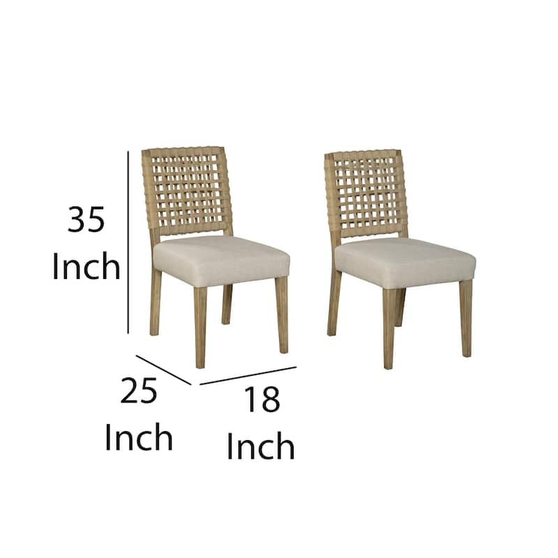 Trya Dining Side Chair Set of 2, Woven Backrest, White, Pine Wood