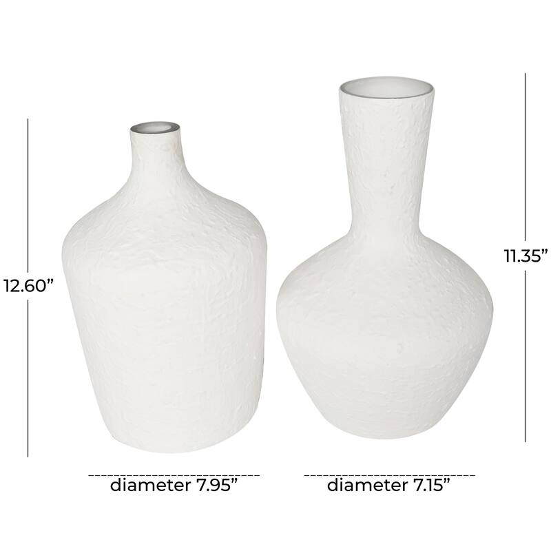 Glass Textured Vase with Various Sizes - Set of 2 White - Roche River Decor - 8"W x 8"L x 13"H