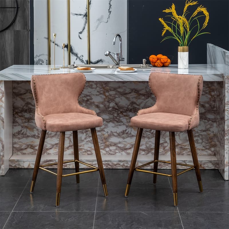 Modern Faux Leather Tufted Nailhead Trim Counter Stool (Set of 2)