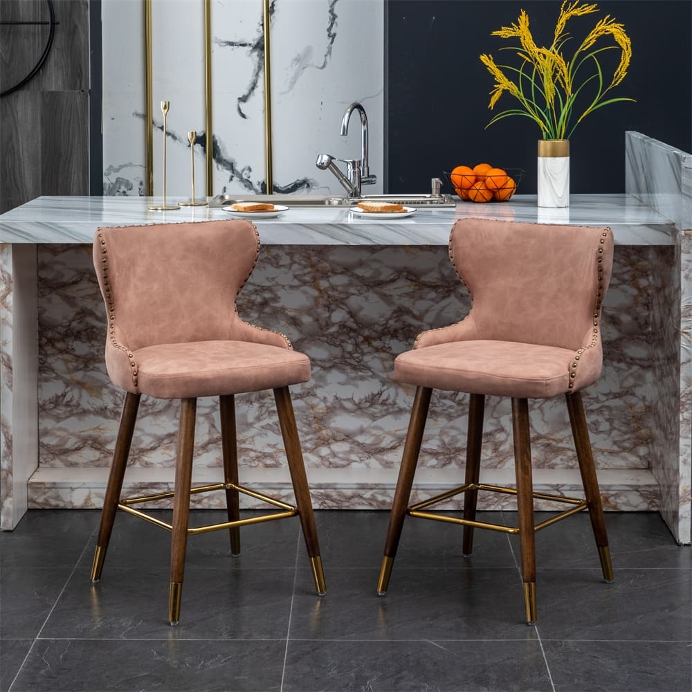 Modern Faux Leather Tufted Nailhead Trim Counter Stool (Set of 2)