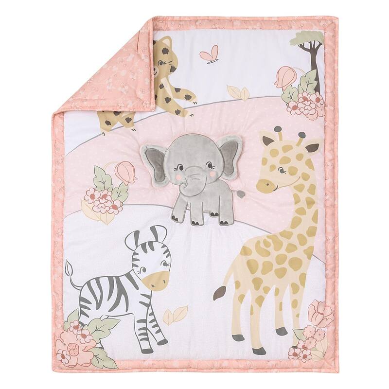 The Peanutshell Pink and Grey Wildest Dreams Crib Bedding Set for Baby Girls, 3 Piece Nursery Set