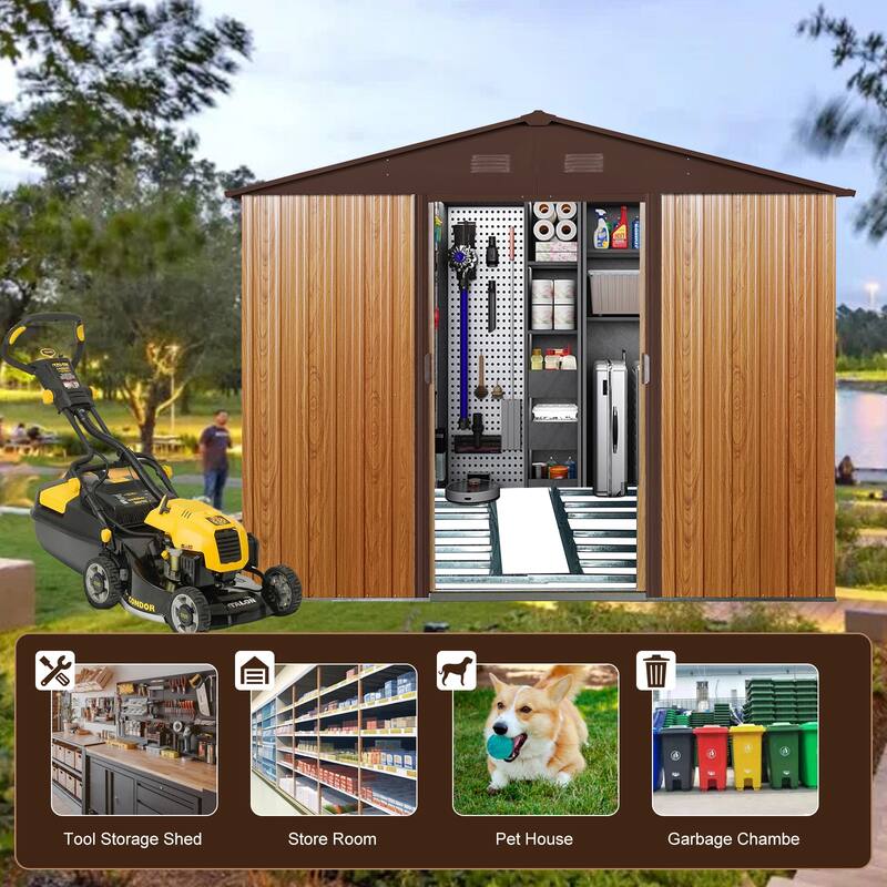Rust-resistant Metal Storage Shed with Sliding Doors and Padlock, Waterproof Garden Shed Tool Shed Pet Shed