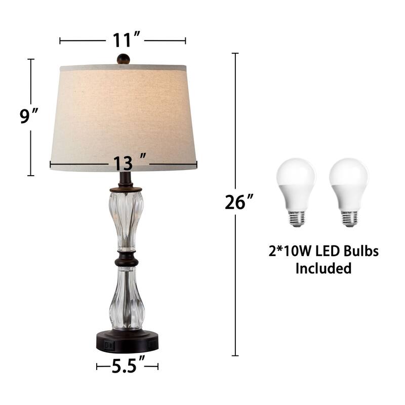 KAWOTI 26'' Table Lamp Set Touch Control with USB Port, AC Outlet and Bulbs - W12" * H26"