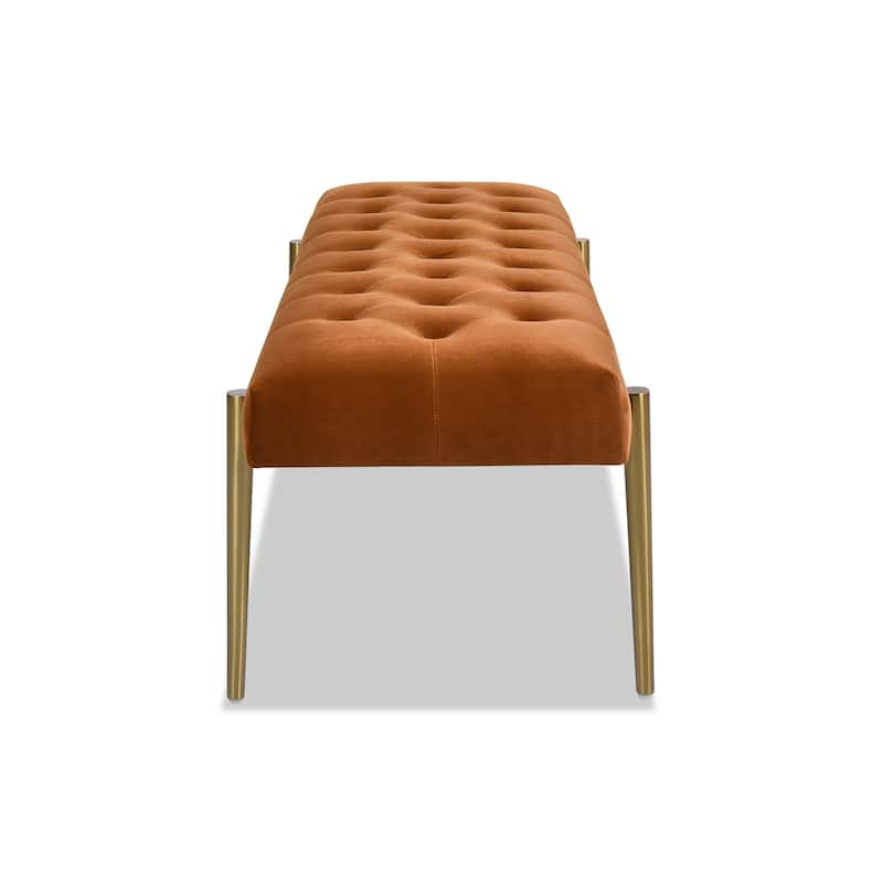Aria Glam Velvet Upholstered Tufted Gold Accent Entryway Bench