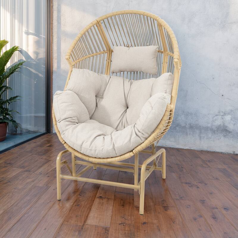 Patio Egg Glider Chair with Soft Cushion - Yellow - Beige - Yellow