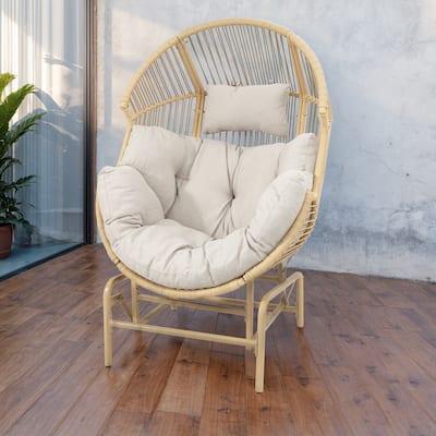 Patio Egg Glider Chair with Soft Cushion - Yellow