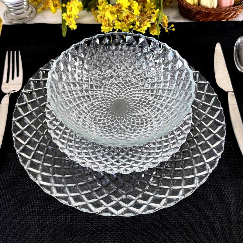 Unique Diamond Pattern Glass Dinner Set Perfect for Everyday Dining and Special Occasions