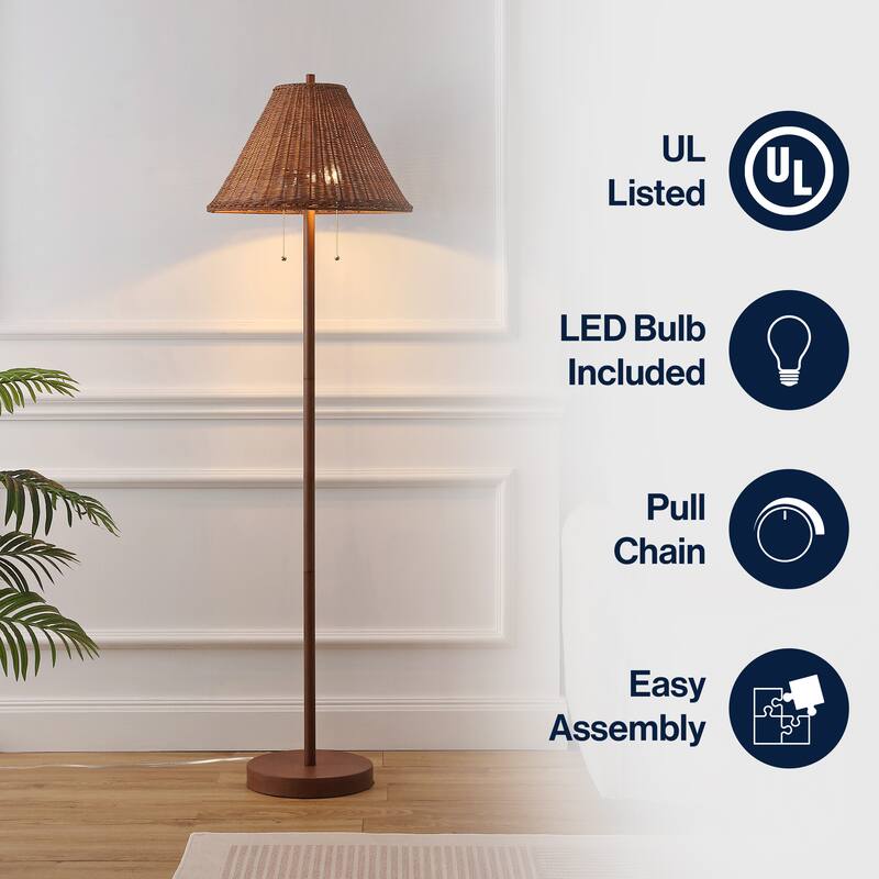 Palma 61" 2-Light Iron/Rattan LED Floor Lamp with Pull-Chain by JONATHAN Y