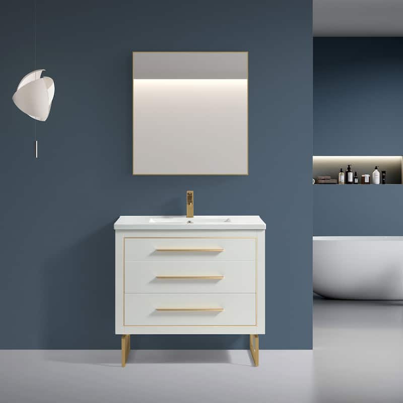 LaLa 36" Single Vanity Set - White with Brass Trim