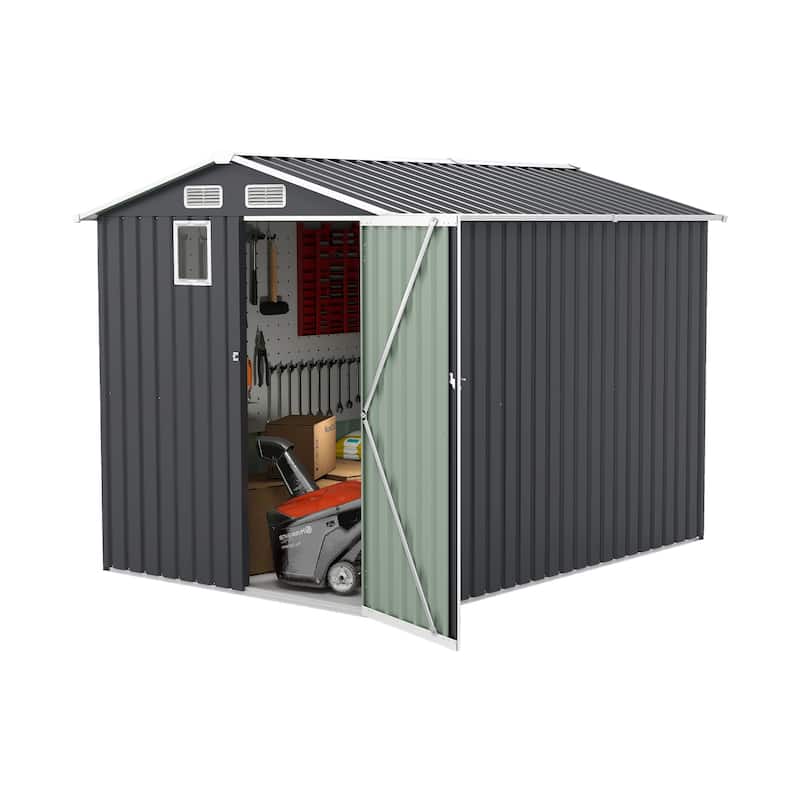 6x8FT Dark Grey Outdoor Steel Storage Shed with Lockable Doors