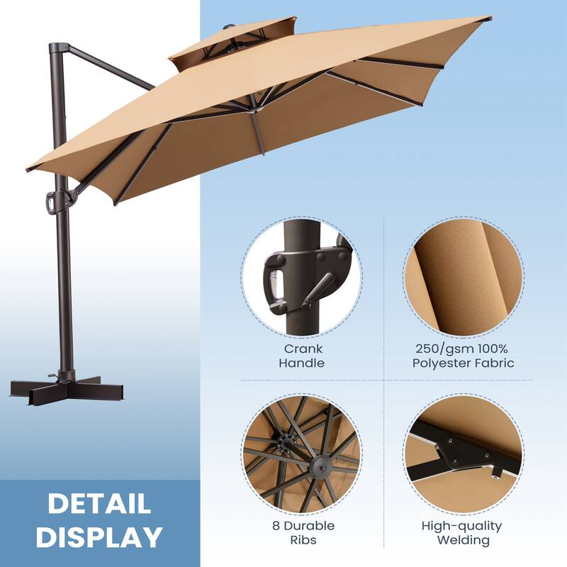 Crestlive Outdoor 13 x 10ft 360-degree Rotation Patio Cantilever Umbrella with Base