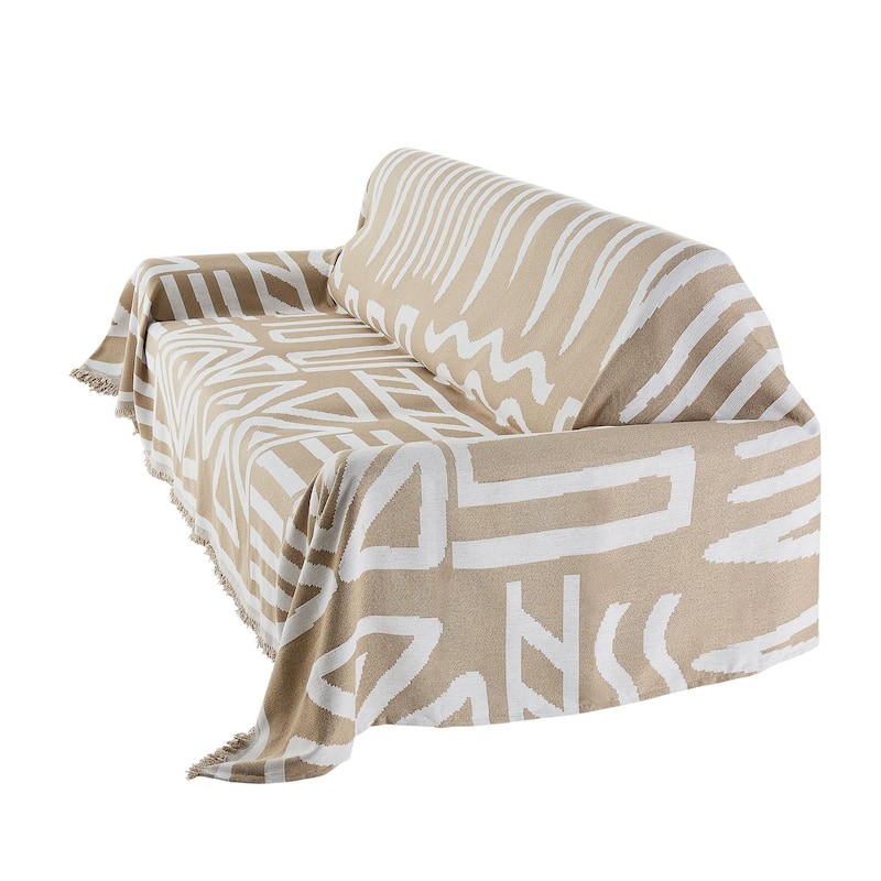 Khaki Jacquard Chenille Sofa Protector 117x71 Inch Full Coverage Couch Throw Blanket - 117.72” x 71.26”