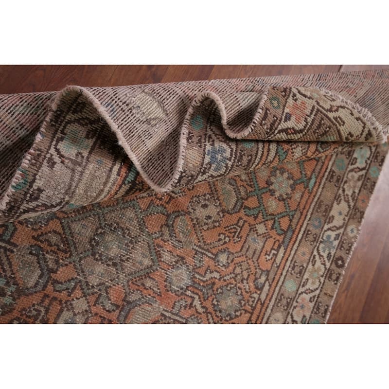 Distressed Hamedan Vintage Persian Runner Rug Hand-Knotted Wool Carpet - 3'5" x 9'4"