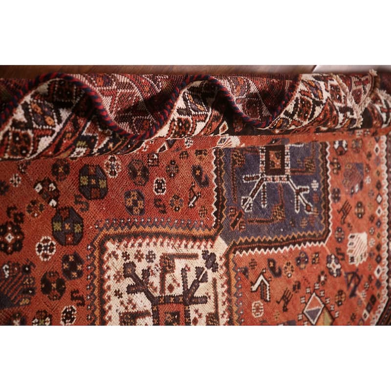Tribal Qashqai Persian Vintage Area Rug Hand-Knotted Wool Carpet - 5'2"x 7'9"