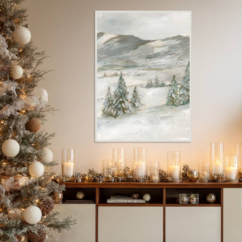 Snowy Slopes I by Ethan Harper Framed Canvas Wall Art Print - Sylvie Beaded White