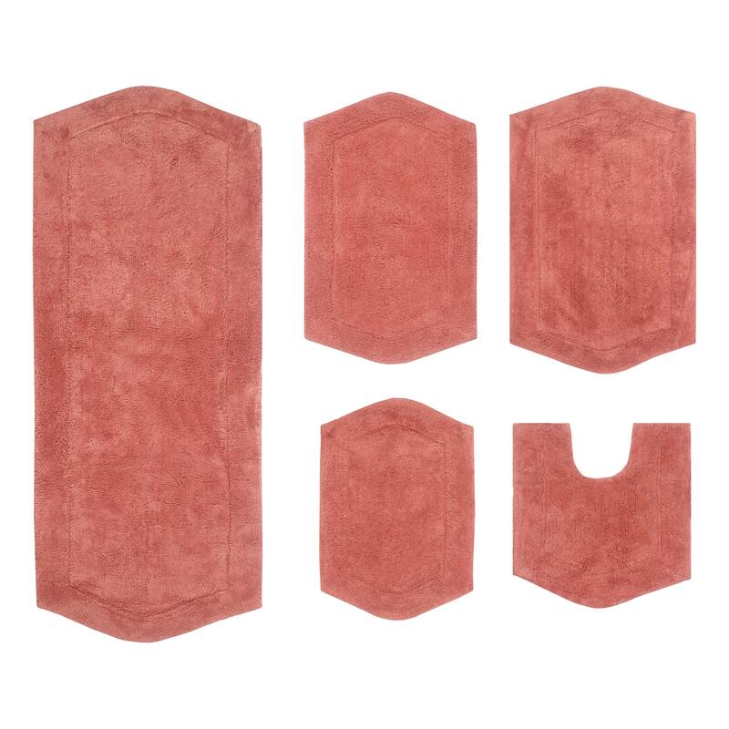 Waterford Collection 100% Cotton Non-Slip Bathroom Rug Set, Machine Washable Bath Rug, 5 Piece Bath Mat Set with Contour