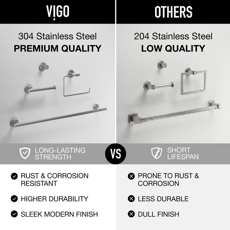 VIGO Elan 4-Piece Bathroom Hardware Accessory Set with 24 in. Towel Bar, Toilet Paper Holder, Hand Towel Holder, Hook