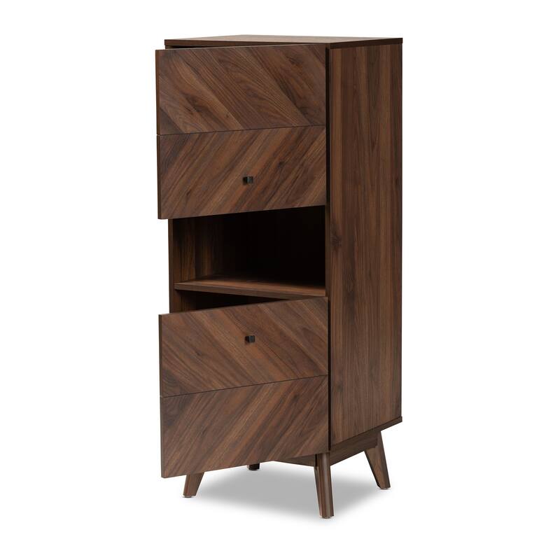 Modern Wood Storage Cabinet - Walnut Finish, Books, Files, Decor - 16.25"D X 19"W X 47"H