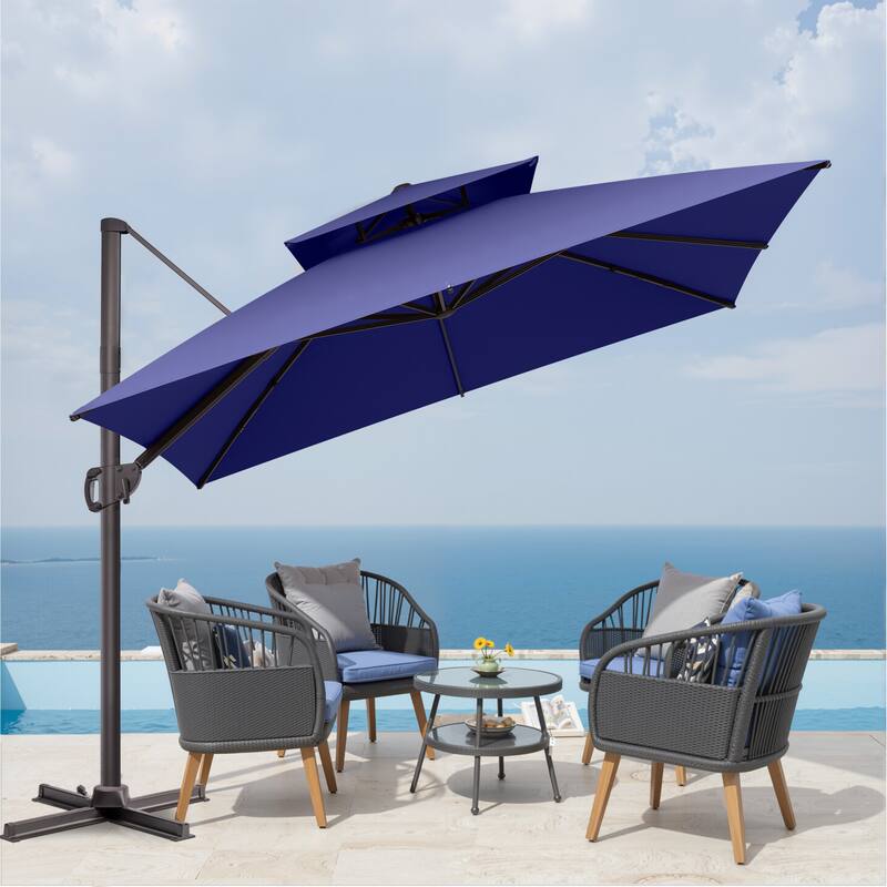 VredHom Double Top 10x10 FT Square Patio Cantilever Umbrella with Cross Stand