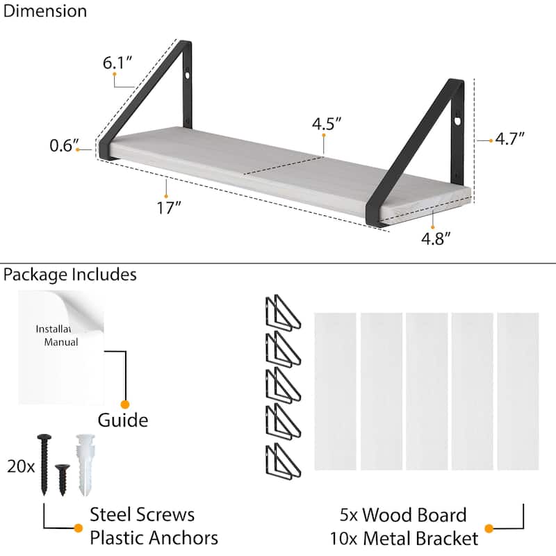 Wallniture Ponza 17"x4.5" Wood Shelves for Farmhouse Decor, Wall Bookshelves, Decorative Shelf, Custom Finish and Piece Options