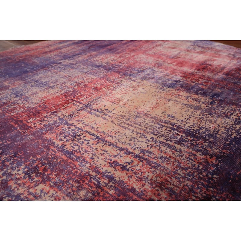 Contemporary Round Area Rug Handmade Abstract Wool Carpet - 6'7" x 6'6"