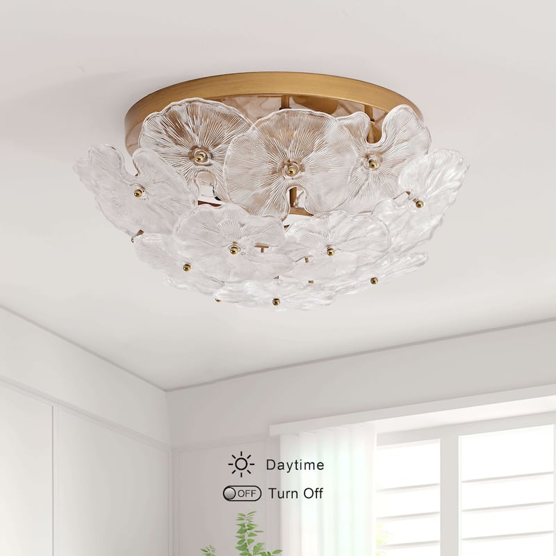 Emilia 4-Light Brushed Brass Flower Crystal Glass Flush Mount - 18.5 inches in diameter x 9 inches H