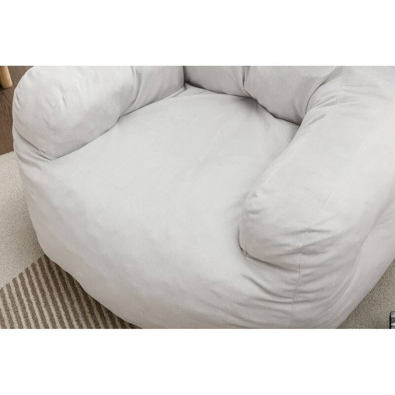 Ivory Soft Velvet Bean Bag Chair with Memory Foam Filling