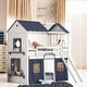 preview thumbnail 1 of 25, Twin Size House Shaped Bunk Beds With Bed Curtains Blue