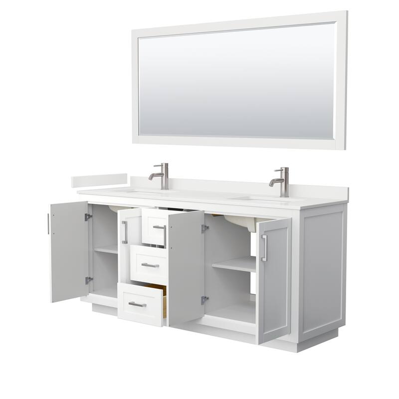 Miranda 72-inch Double Vanity, Quartz Top, 70-inch Mirror