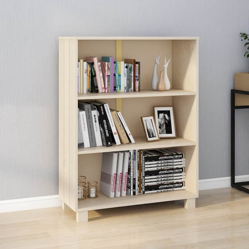 vidaXL Bookshelf Book Rack Bookcase Book Cabinet HAMAR White Solid Wood Pine - 33.5"x13.8"x13.8" - Brown