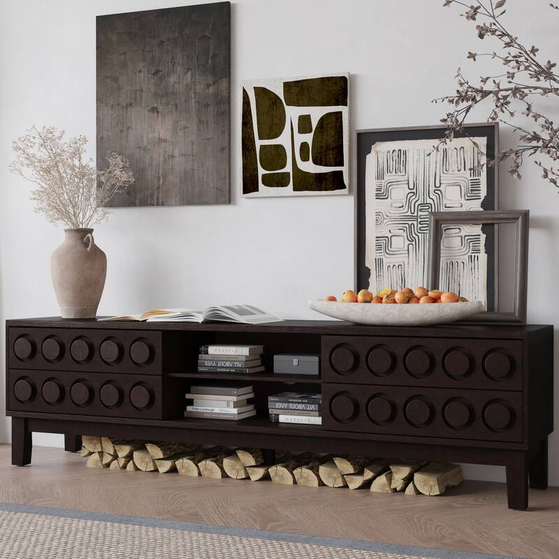 Mid-Century Modern TV Stand with 4 Drawers, Entertainment Console for TVs up to 75", Wood Media Center for Living Room