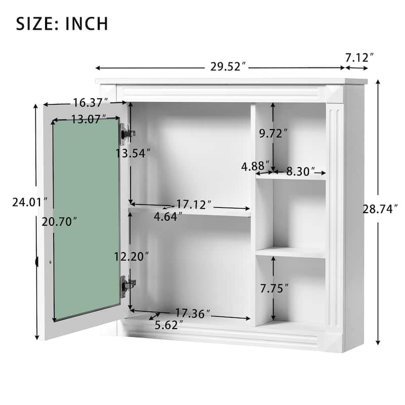 White Wall Mounted Bathroom Cabinet with Mirror, Soft-Close Hinges, Over-the-Toilet Storage Organizer
