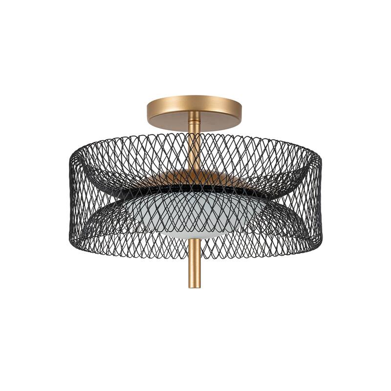 Matte Black Gold LED Flush Mount Ceiling Light with Reticulate Frame - 1