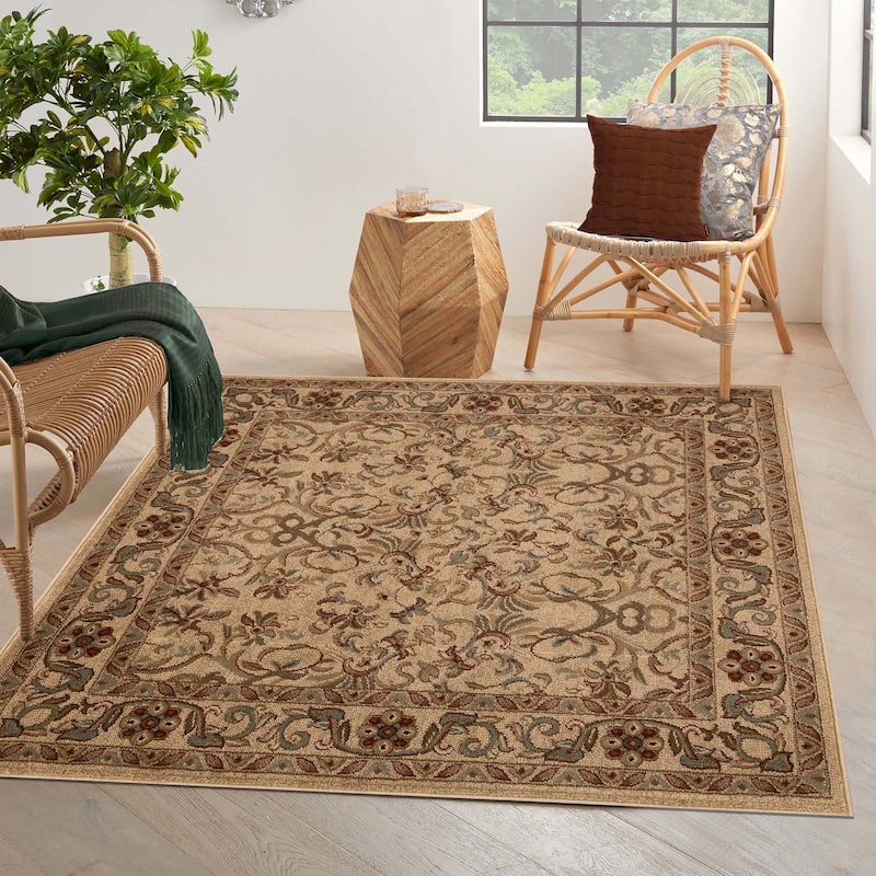 Superior Heritage Traditional Floral Scroll Indoor Area Rug - 8' x 8' Square - Ivory