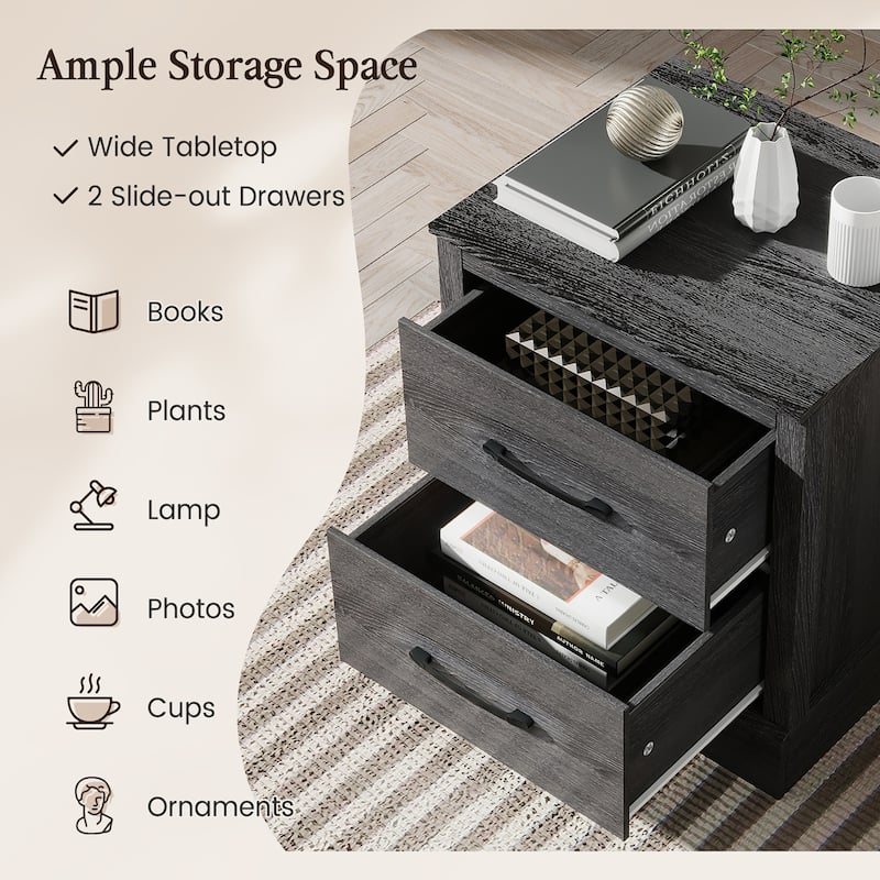 Costway 2 Drawer Nightstand Bedside Table Compact Sofa End Table Dark