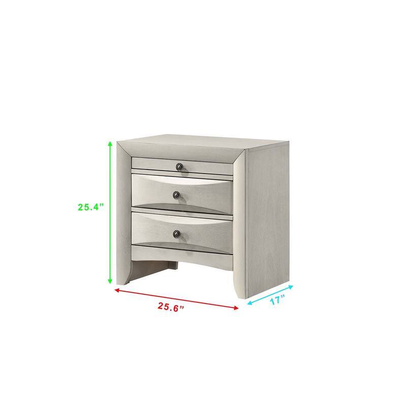 1pc Contemporary Neutral White Finish Curved Drawer Fronts Storage Drawers Nightstand Wooden