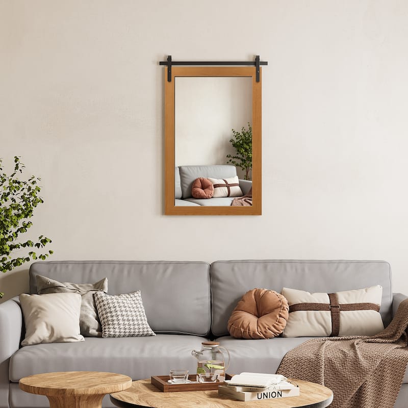Farmhouse Barn Door Solid Wood Frame Bathroom Vanity Wall Mirror