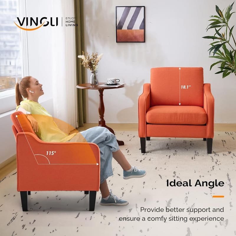 VINGLI Mid Century Modern Fabric Accent Chair