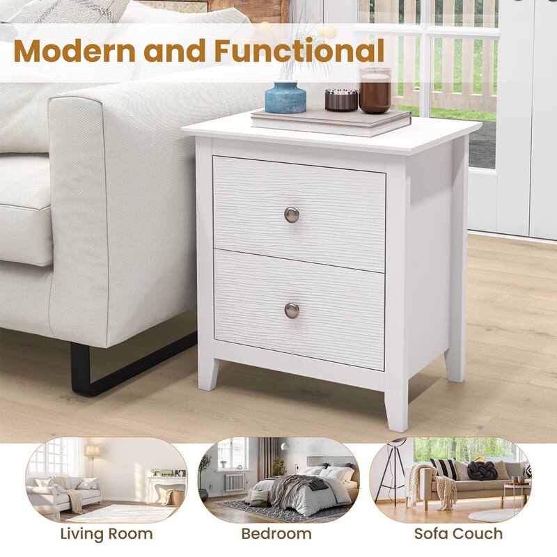 Gymax 2PCS Modern Nightstand w/ Storage 2 Drawers and Support Legs for