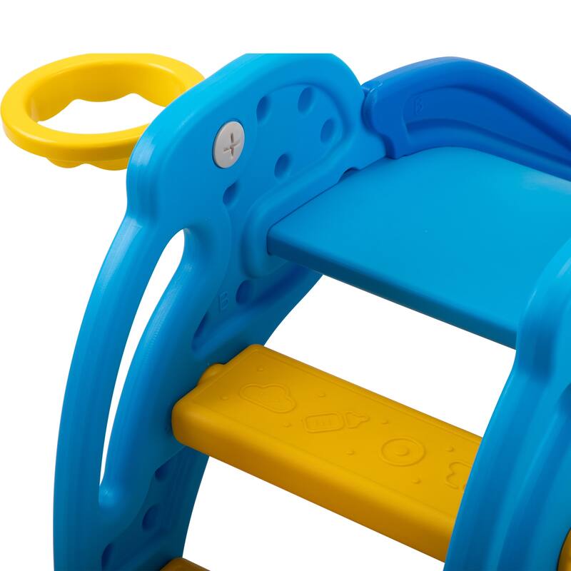 3 in 1 Kids Climber & Slide, Toddler Play Set W/ Basketball Hoop, Blue
