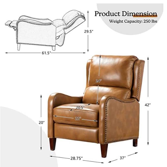 Brigida Cigar Genuine Leather Pushback Recliner with Nailhead Trim by HULALA HOME