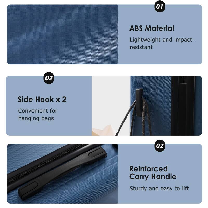 Luggage Set 3 Piece, Lightweight Durable ABS Suitcases with Spinner Wheels and TSA Lock, Carry-on & Checked Travel Luggage