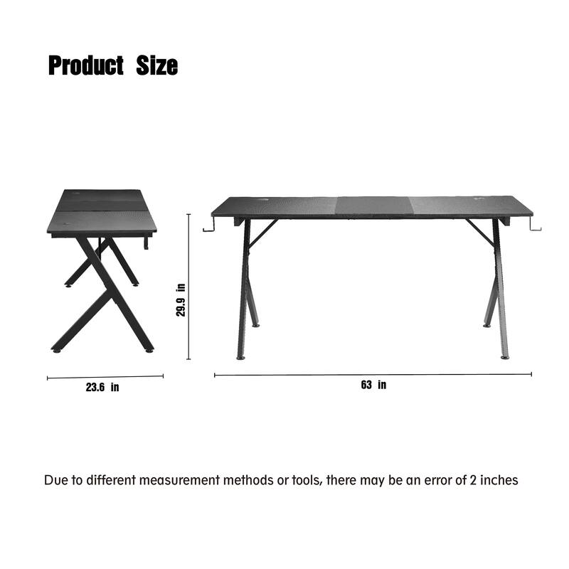 63 inch Carbon Fiber Gaming Desk with Mouse Pad Esports Style Computer Desk for Gamers, Sturdy & Large Gaming Workstation
