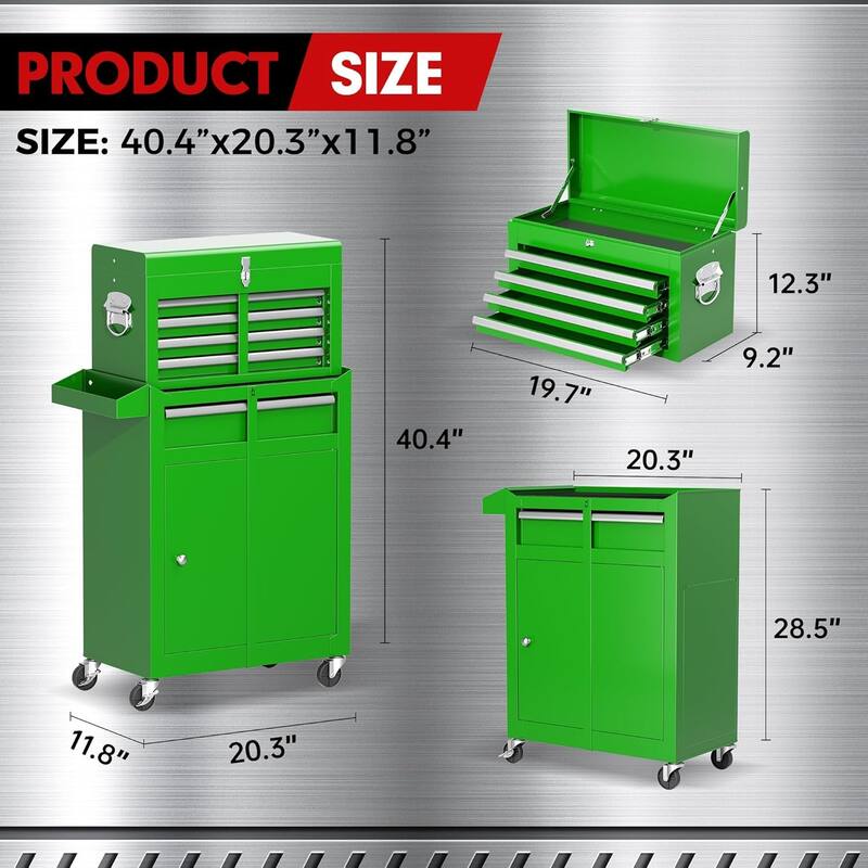 5 Drawer 2 in 1 Rolling Tool Chest Storage Box Garage Rolling Cabinet with Detachable Top Tool Box and Universal Lockable Wheels