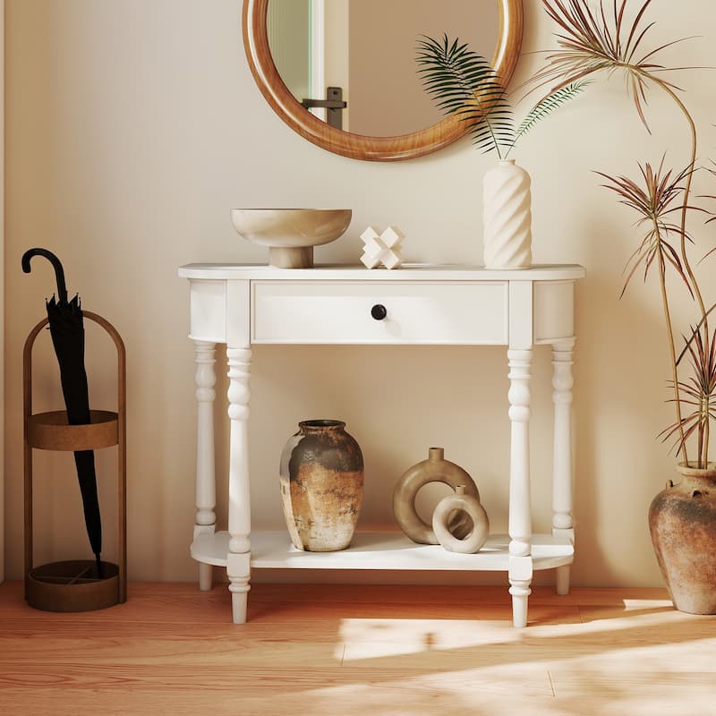 Gymax Retro Console Table 36''L Wooden Entryway Table w/ Storage